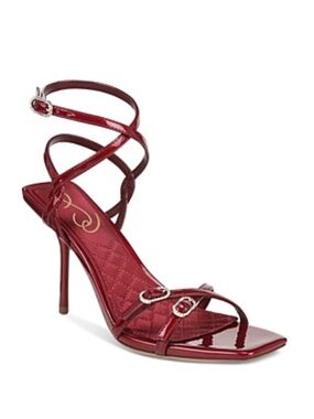 Sam Edelman Red Patent Strappy High Heel Sandals with Crystal Buckles